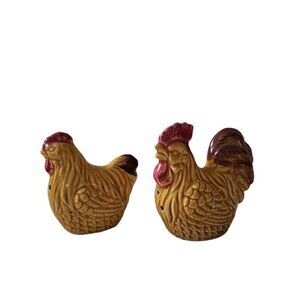 Vintage Ceramic Country Rooster and Hen Salt and Pepper Shakers